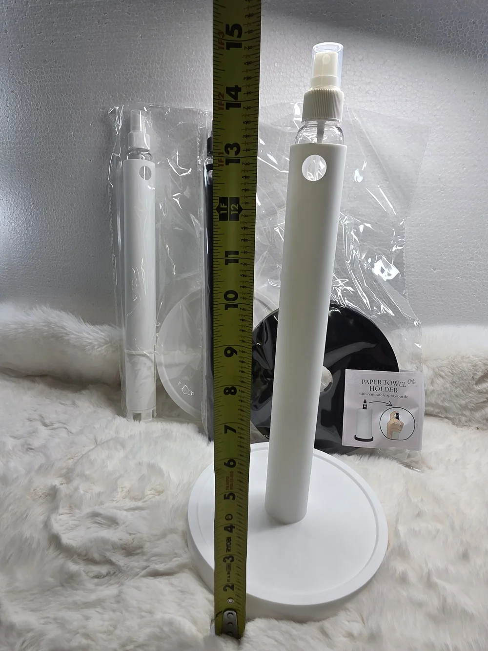 White Paper Towel Holder with Top Spray Bottle - Unbranded